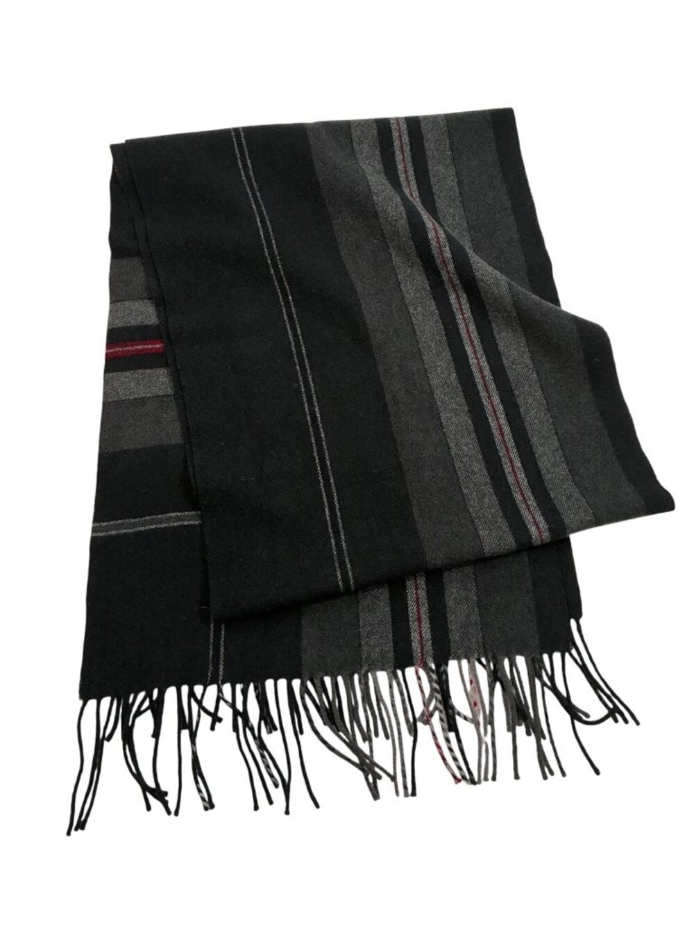 Banana Republic Black & Gray Wool Scarf With Plaid & Fringe 12" X 72" preppy cla